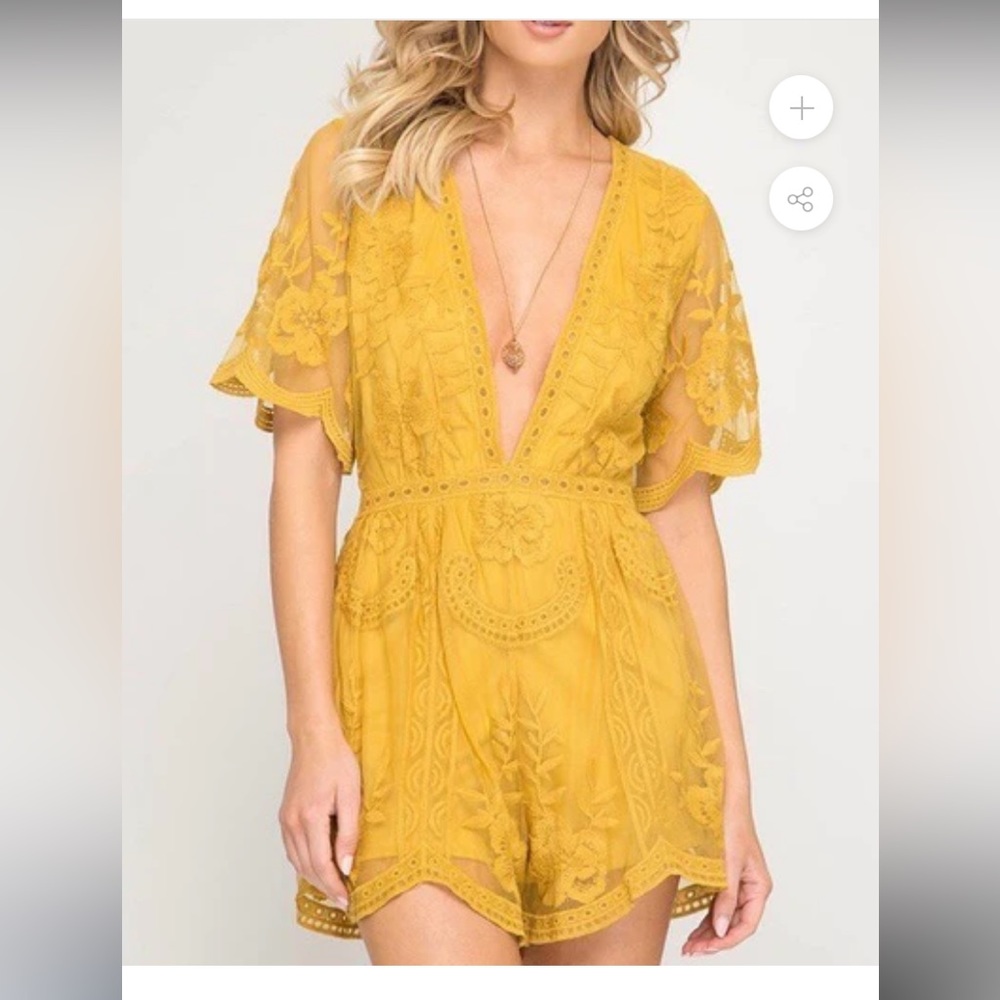 She+Sky mustard lace romper